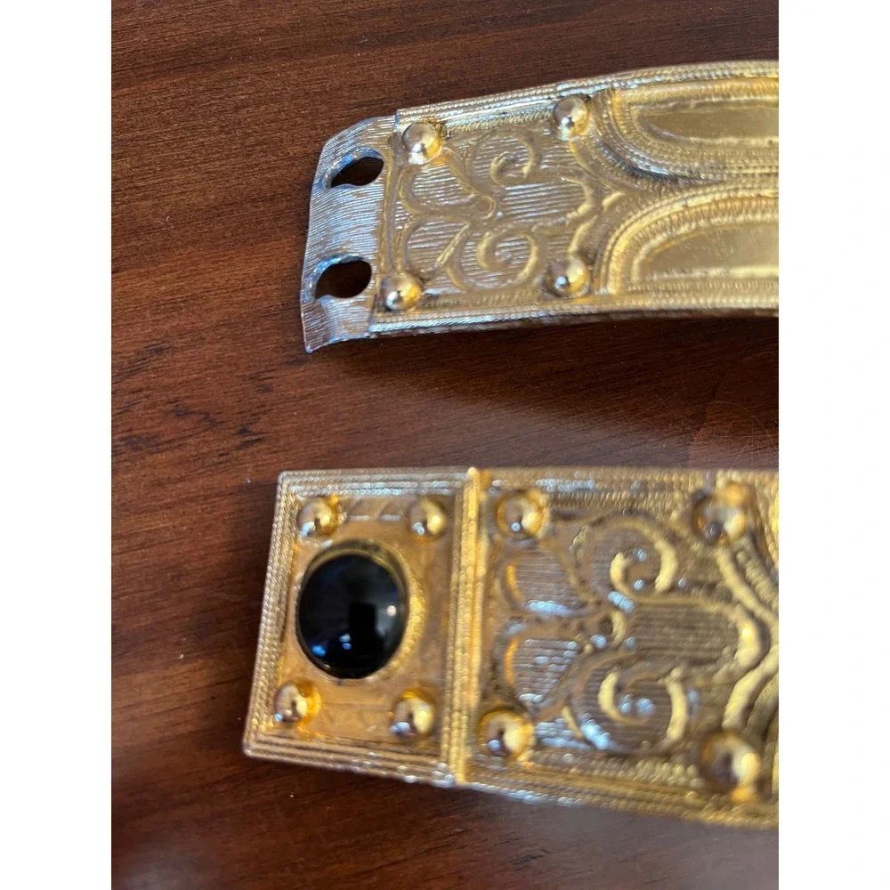 Vintage Accessocraft NYC Etruscan Revival Gold Tone Cabochon Belt Buckle‎ Set